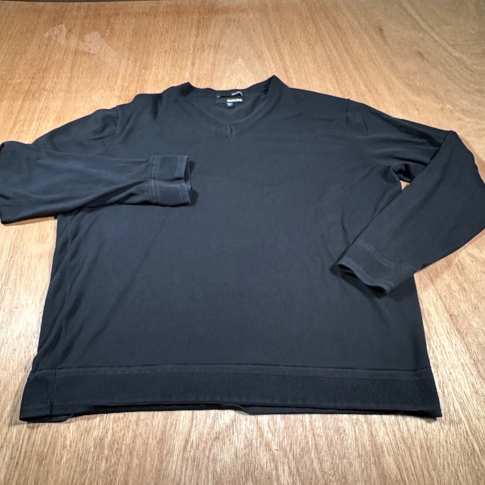 Murano Sweater Mens XL Black Silk Blend V-Neck Long Sleeve Pullover Knit Solid